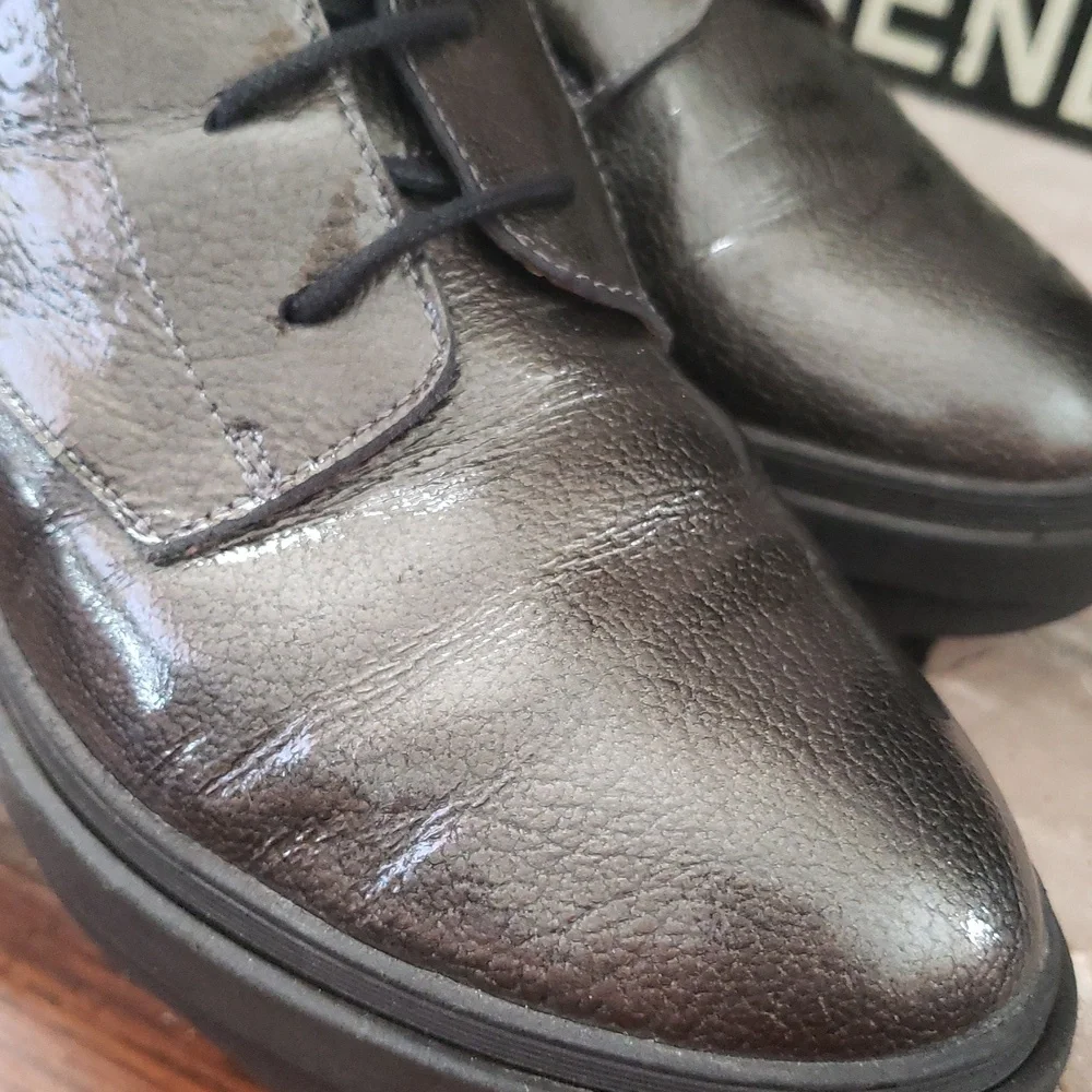 Wonders Gun Metal Lace Up Wedge Booties Size 40